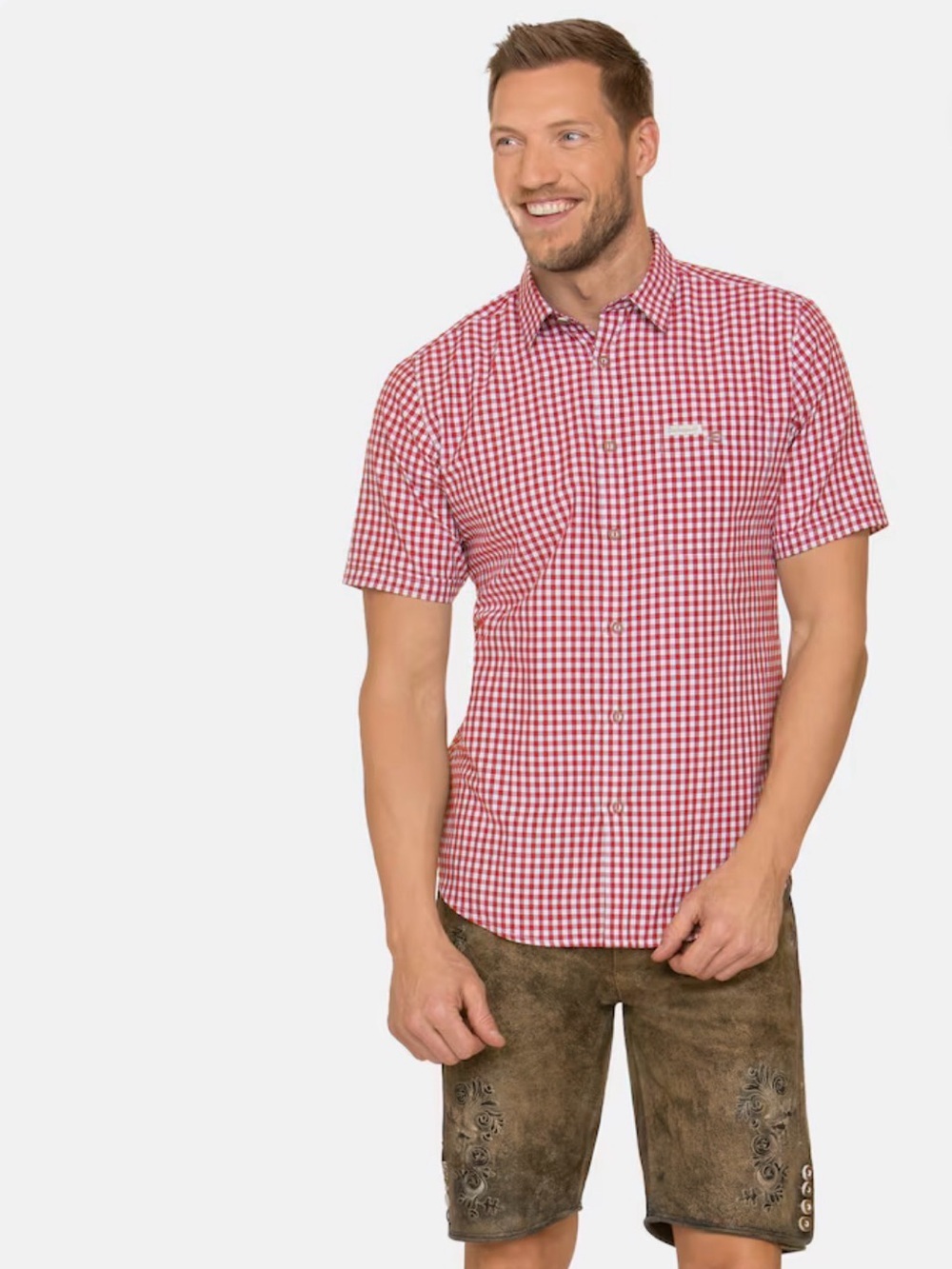 Stockerpoint Men’s XL Red White Gingham Plaid Button Front Shirt Oktoberfest